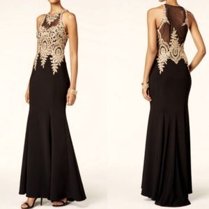 Xscape sheer black and gold dress - Size 12